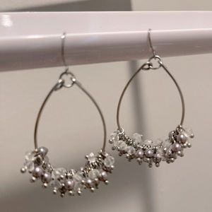 Silver tone grey beaded dangle earrings